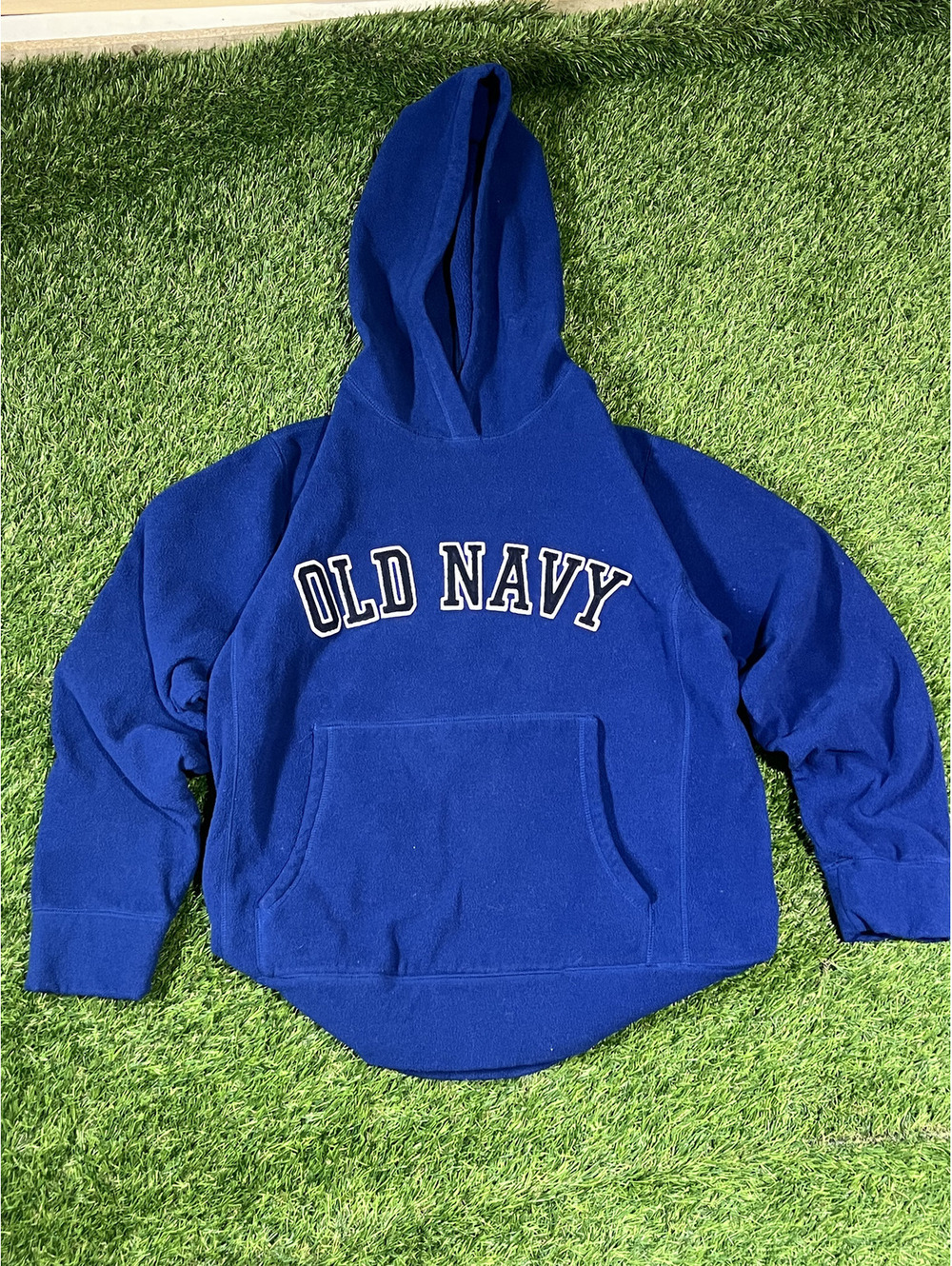 Y2k Fleece Old Navy Hoodie Blue Polyester Pullover Mens Size S